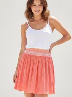 Free People Coral A-line Boho Mini Skirt with Raw Waistband Size 2